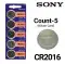 Sony 5-Count CR2016 Lithium Batteries, 3V Coin Cell (Blister Card)-0 thumb