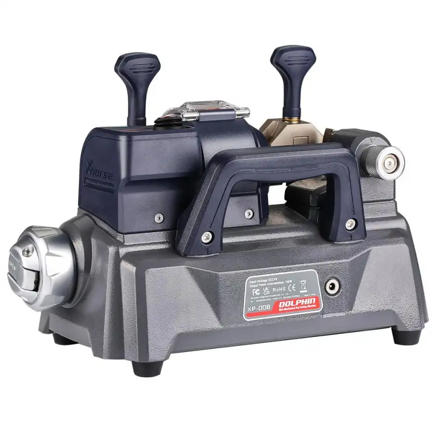 The Xhorse Dolphin XP-008 Key Cutting Machine is perfect for bit, pump, and safe deposit box keys. Features an ergonomic design, ultra-high precision, and all-purpose clamps. Portable and efficient with a spindle speed of 1050 rpm