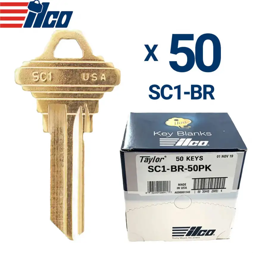 ILCO Brass Finish Schlage Key Blank Residential SC1 Pack Of 50